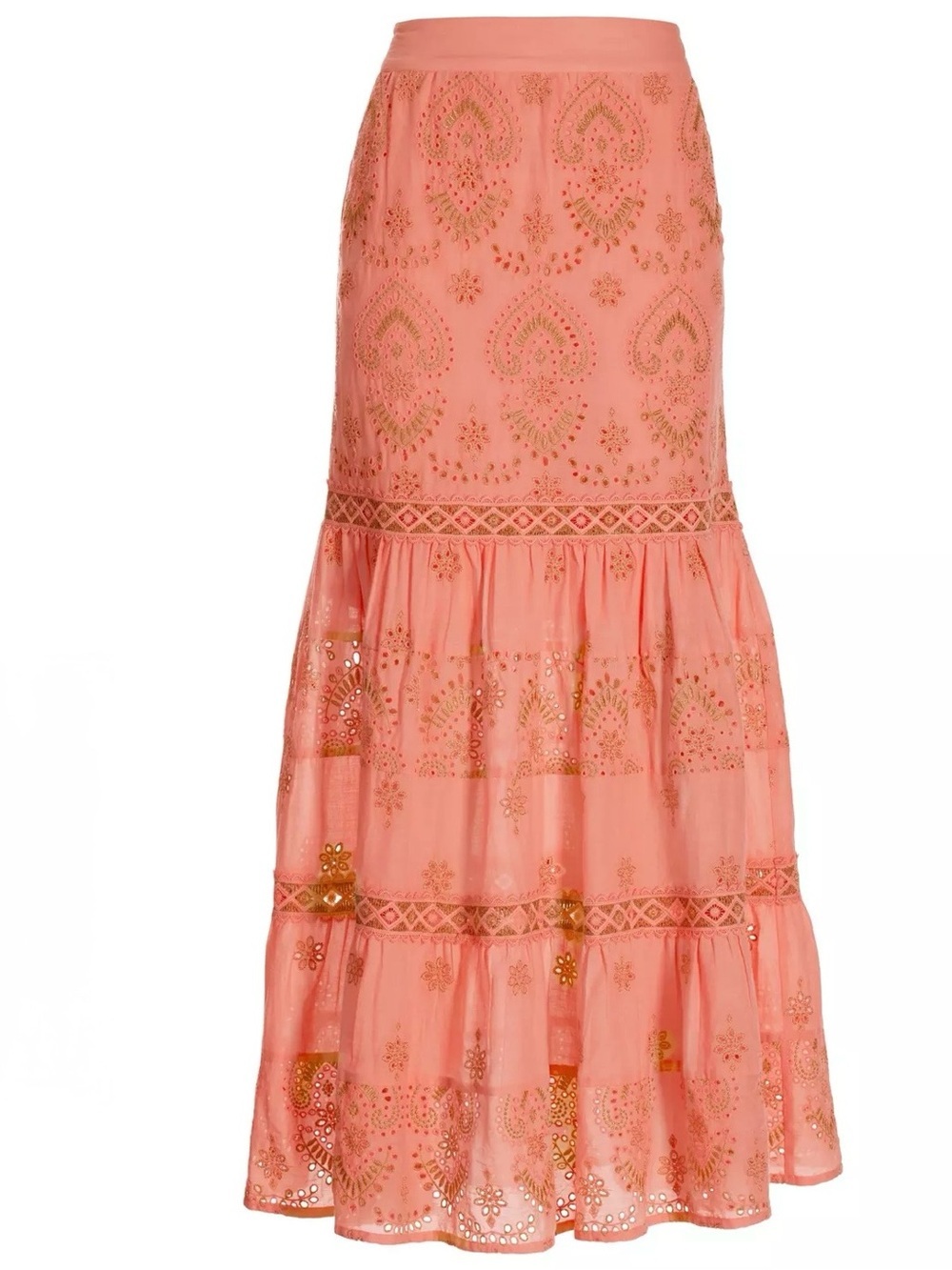 Boston Proper Metallic Embroidered Eyelet Maxi Skirt Coral